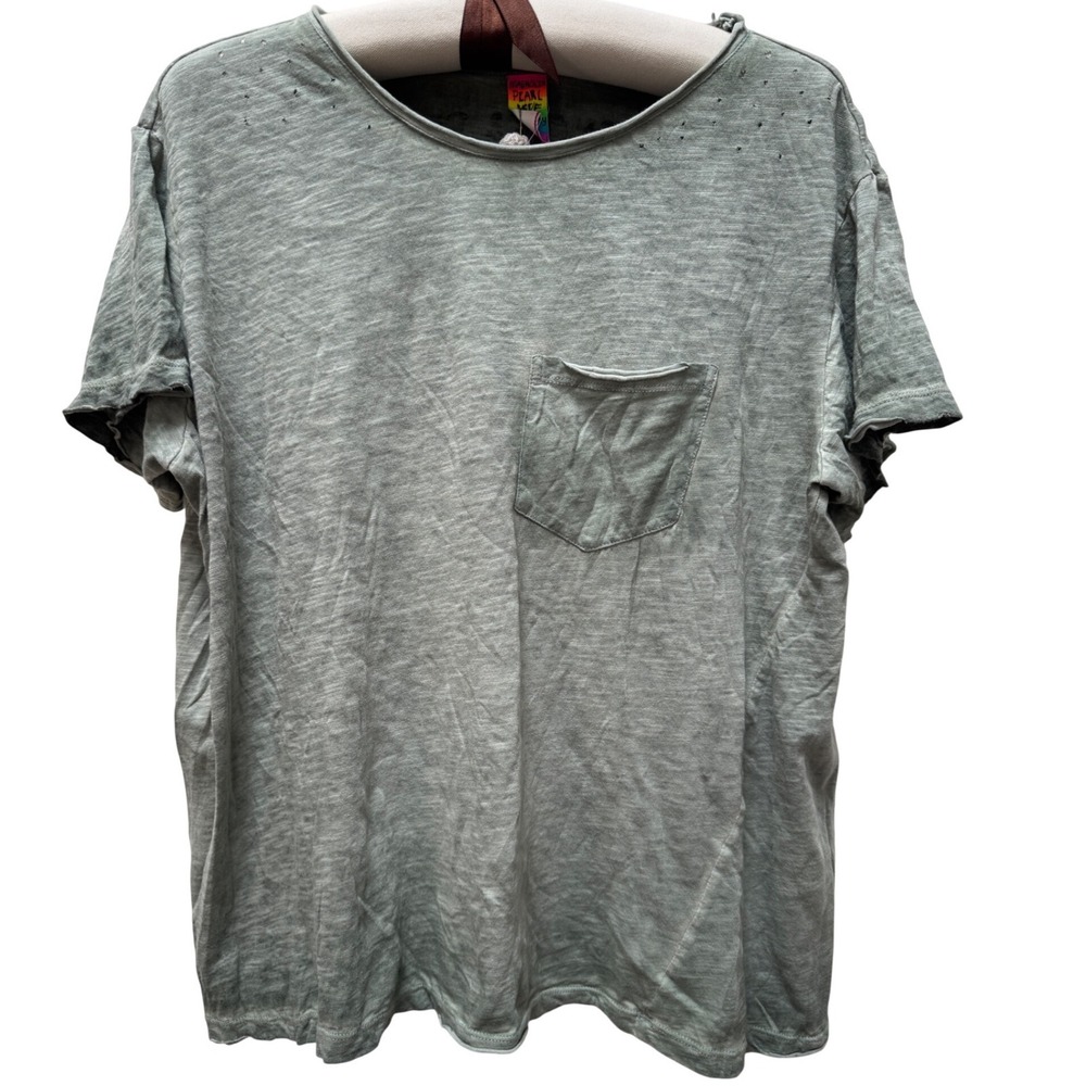 Magnolia‎ Pearl NEW Distressed Green Short Sleeve Pocket Tee Shirt Cotton OS NWT